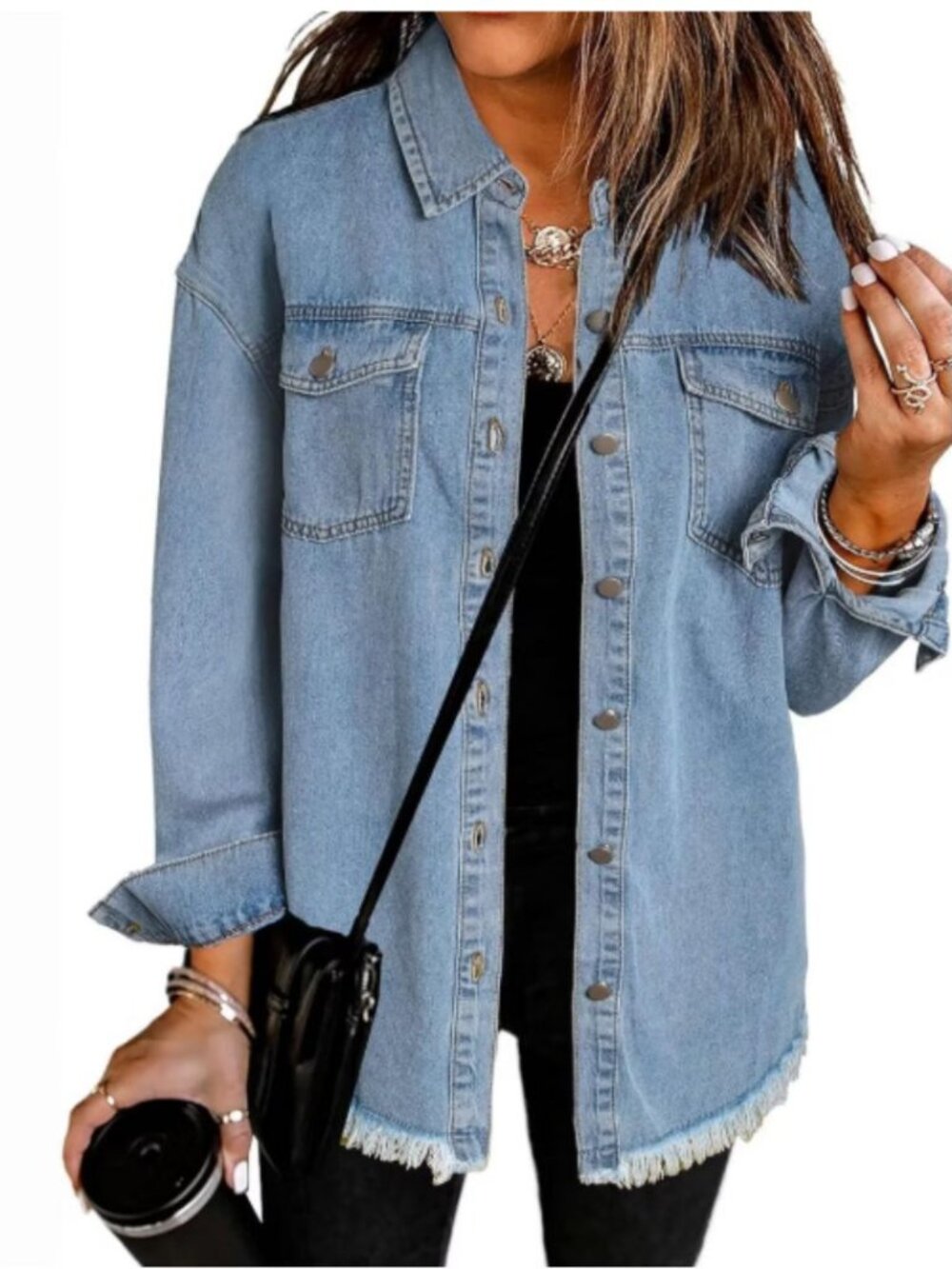 Wild Fable Denim Distressed Shirt Jacket Large